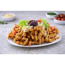 Csirkemell csíkok bundában tál