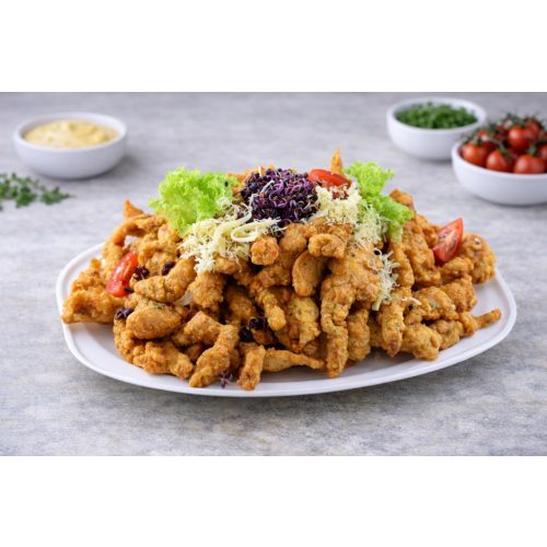 Csirkemell csíkok bundában tál